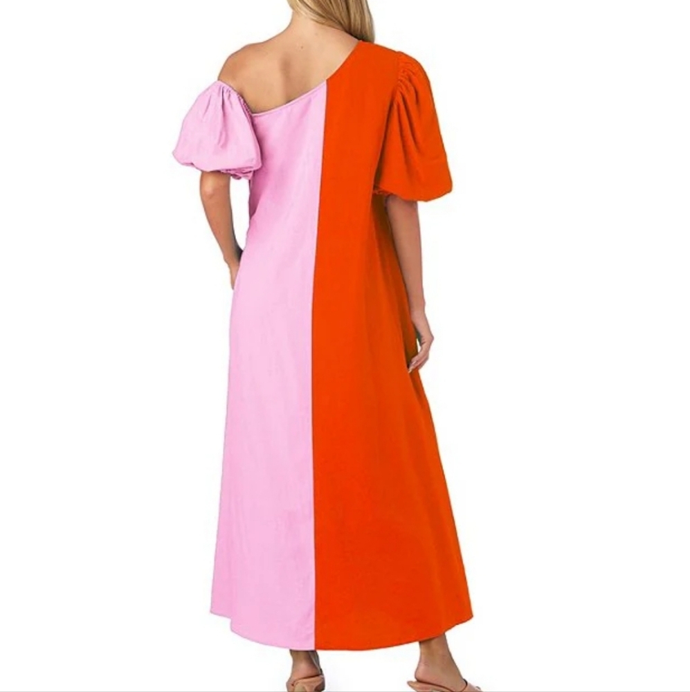 CROSBY by Mollie BurchLovett Colorblock Asymmetrical Neckline Short Puff Sleeve - Picture 2 of 11